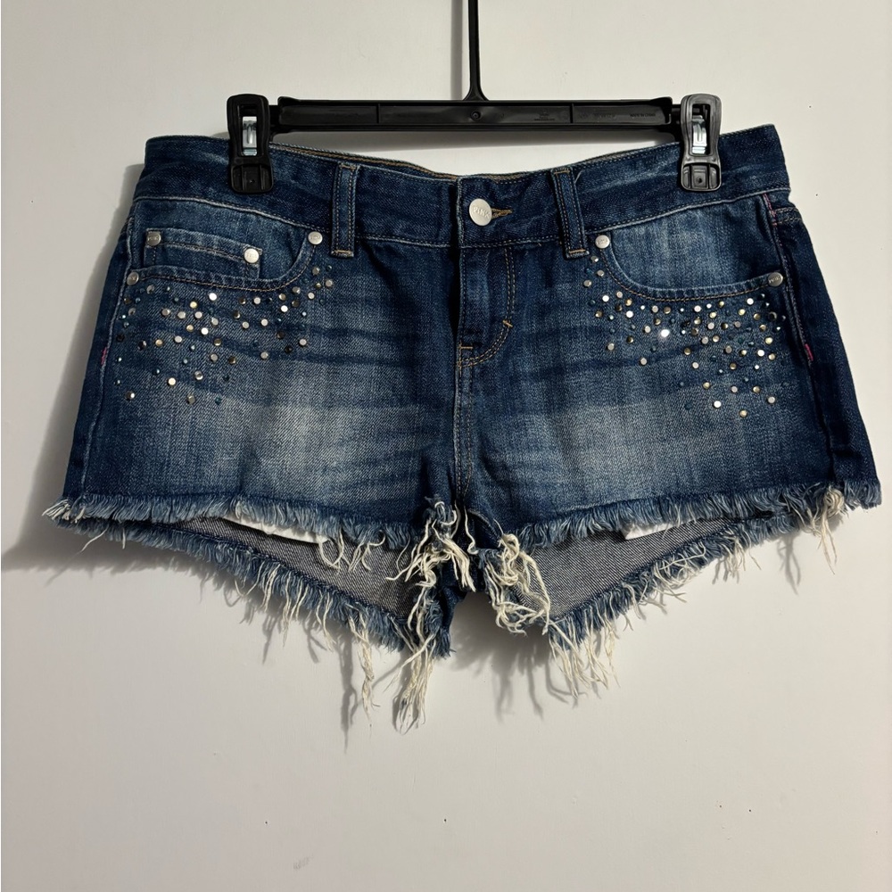PINK Victoria's Secret Blue Jean Shorts with Distressed Hem and Ombre Effect